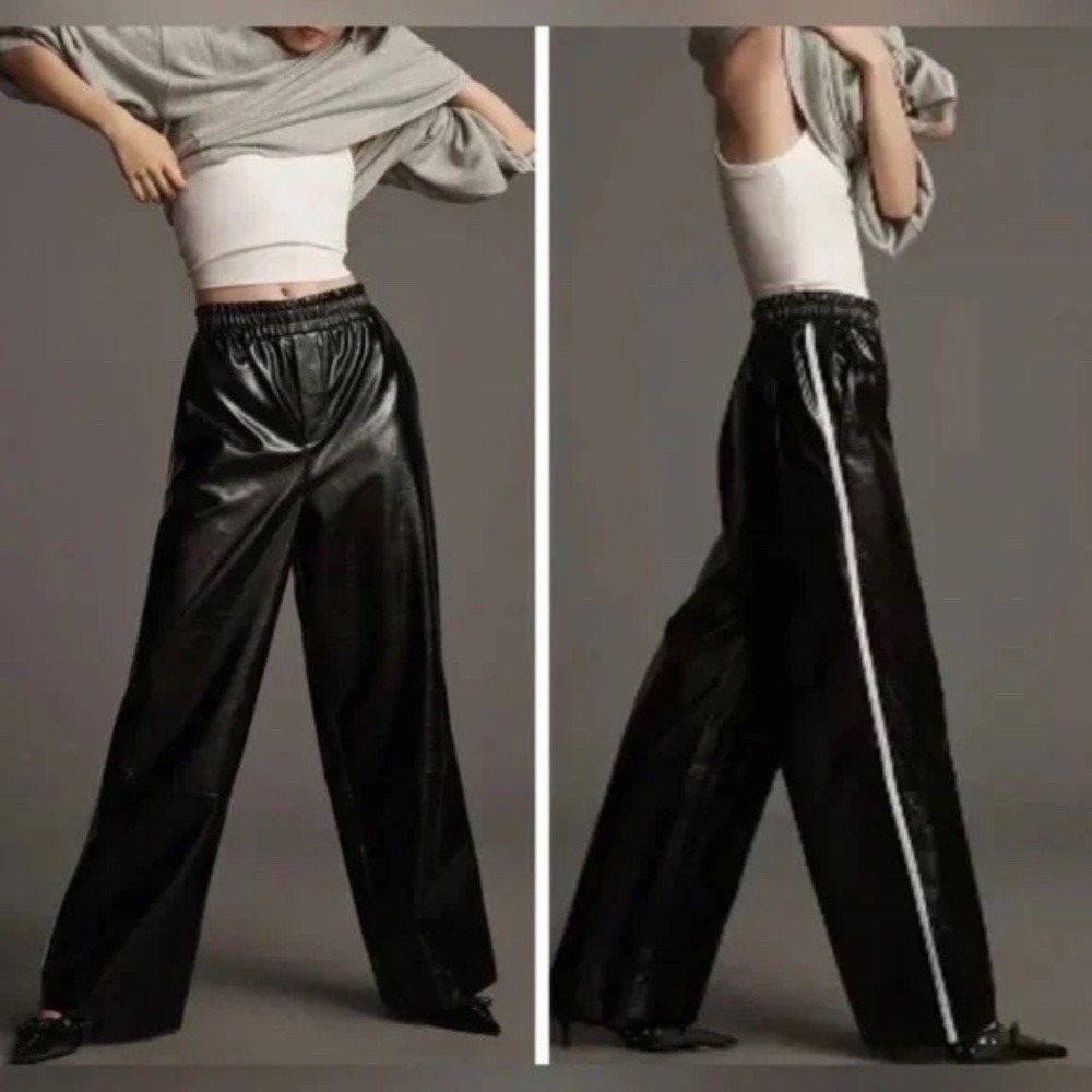 Maeve Anthropologie Faux Patent Leather Sporty Pull-On Pants Size Medium